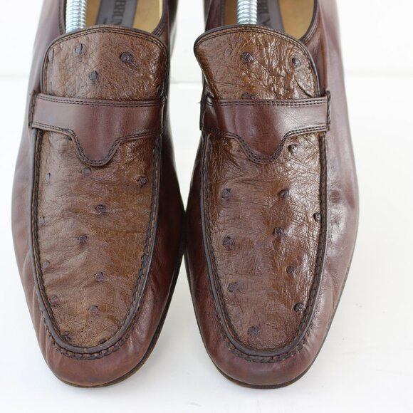Vintage Bruno Magli Leather Ostrich Detail Loafers (US 8.5) - Picture 4 of 9